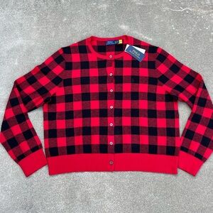 NWT Polo Ralph Lauren Plaid Cotton Wool Cardigan Sweater Women’s Size XXL